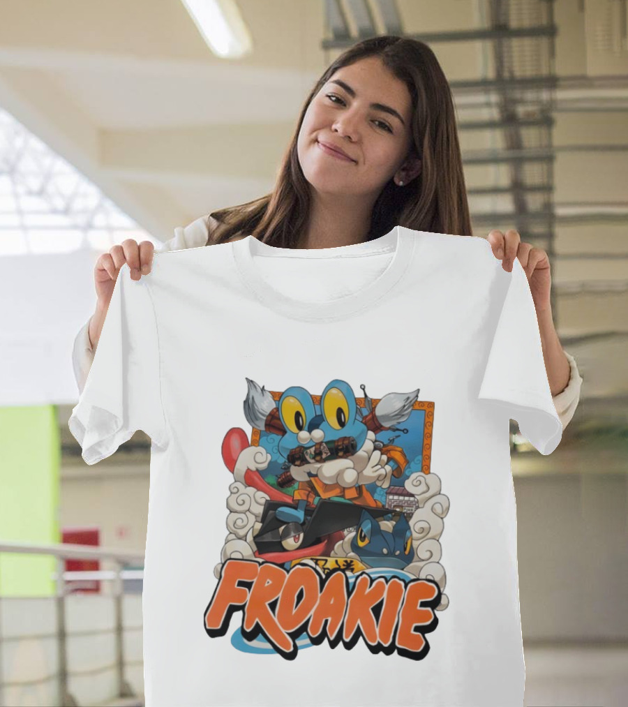 Froakie Ninja Adventure With Playful Clouds And Energetic Vibes T-Shirt
