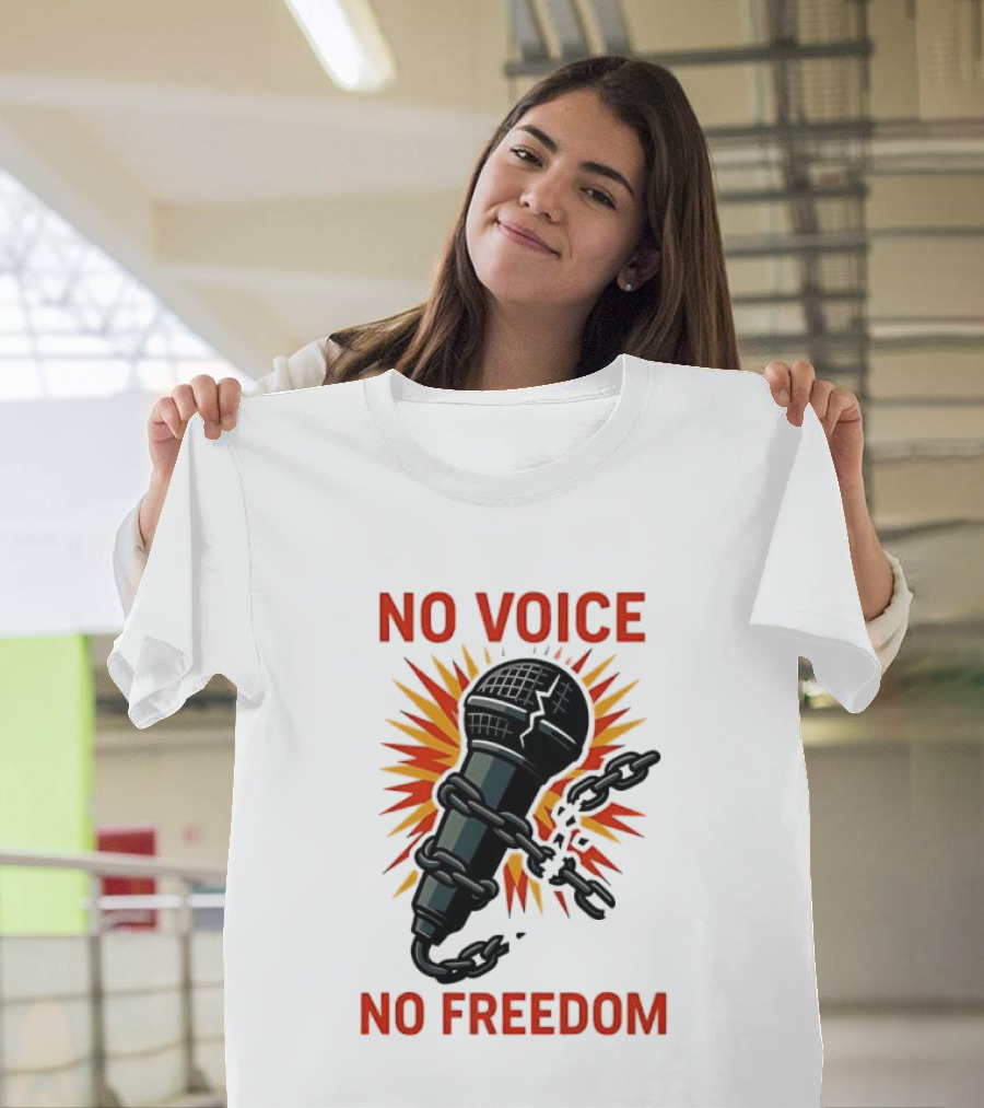 No Voice No Freedom Microphone And Chain Graphic T-Shirt