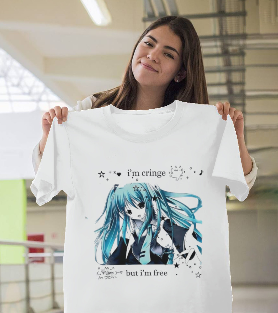 I'm Cringe But I'm Free Anime Blue Hair Character Stars T-Shirt