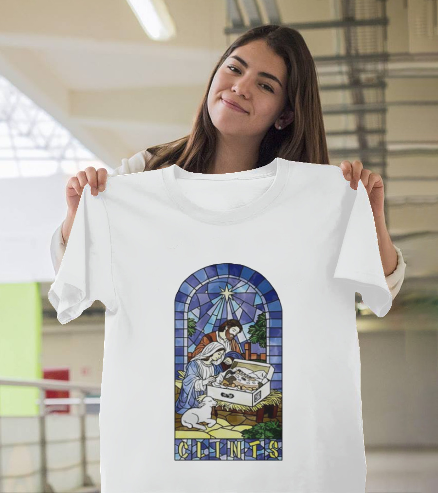 Nativity Stained Glass Clints Jesus Scene With Sneakers T-Shirt