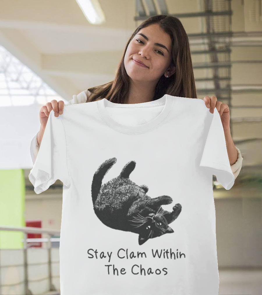 Stay Calm Within The Chaos Cat Pawsitive Vibes Black Feline T-Shirt