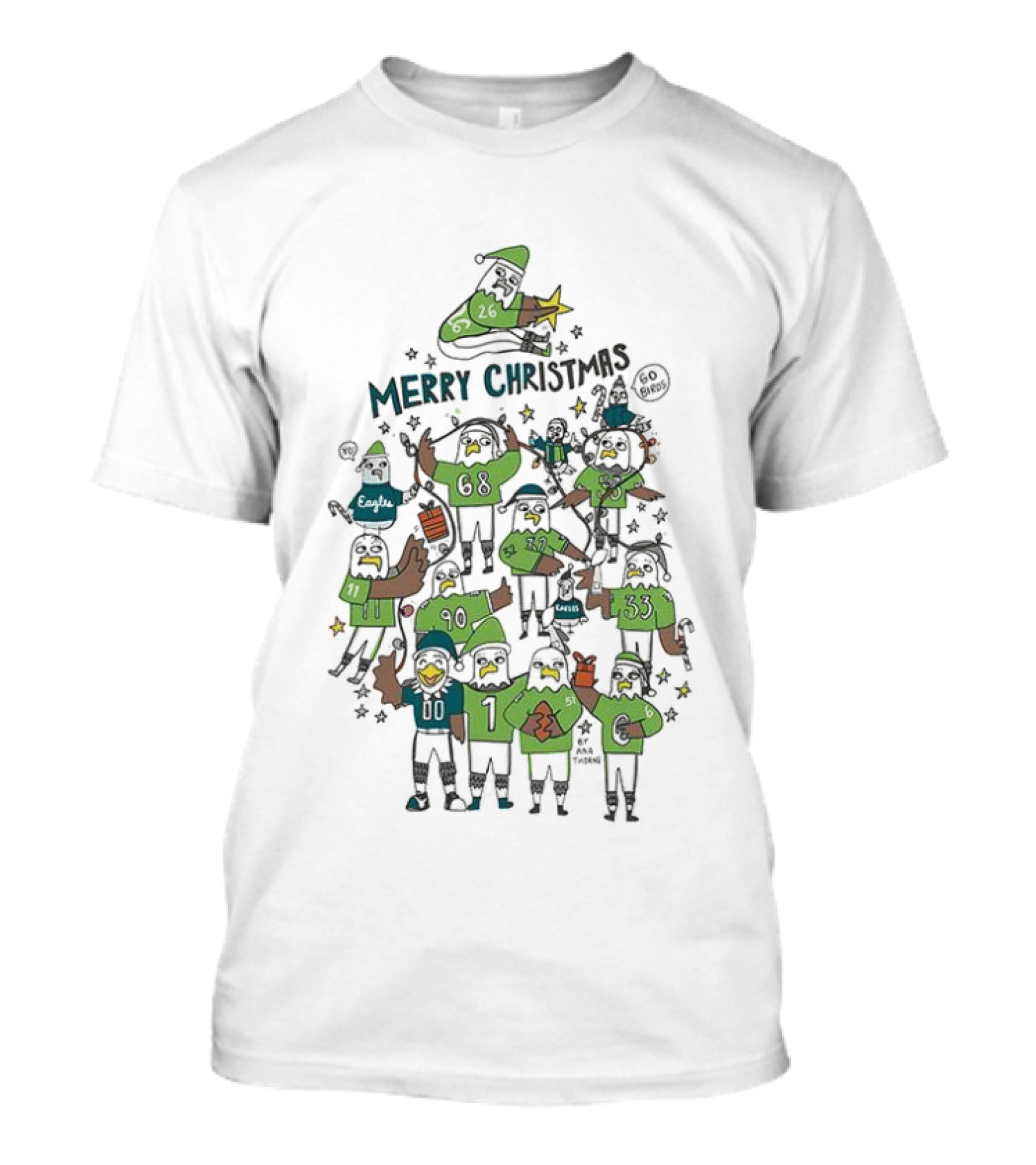 Philadelphia Eagles Merry Christmas Mascot Tree Football T-Shirt