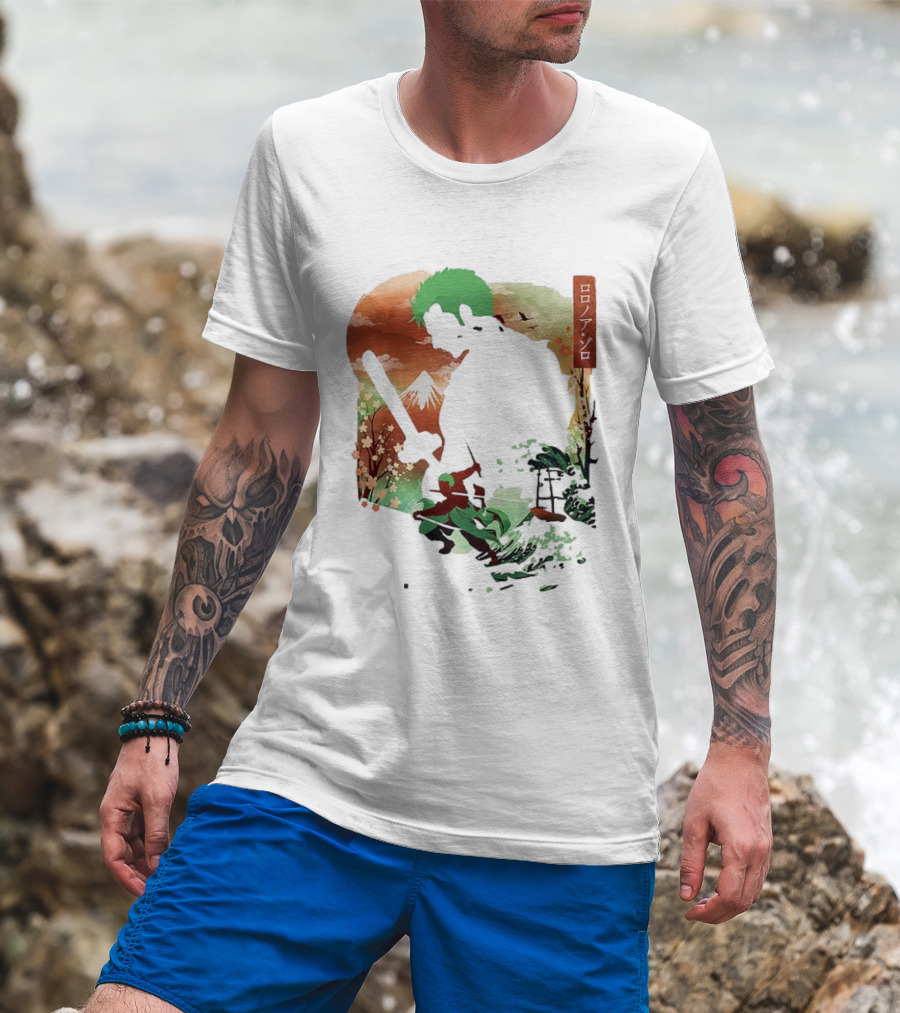 Roronoa Zoro One Piece Ukiyo-e Lunar New Year Silhouette Art Japanese Style T-Shirt