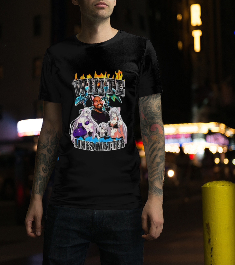 Kanye West Anime White Lives Matter Flame Background Anime Characters T-Shirt