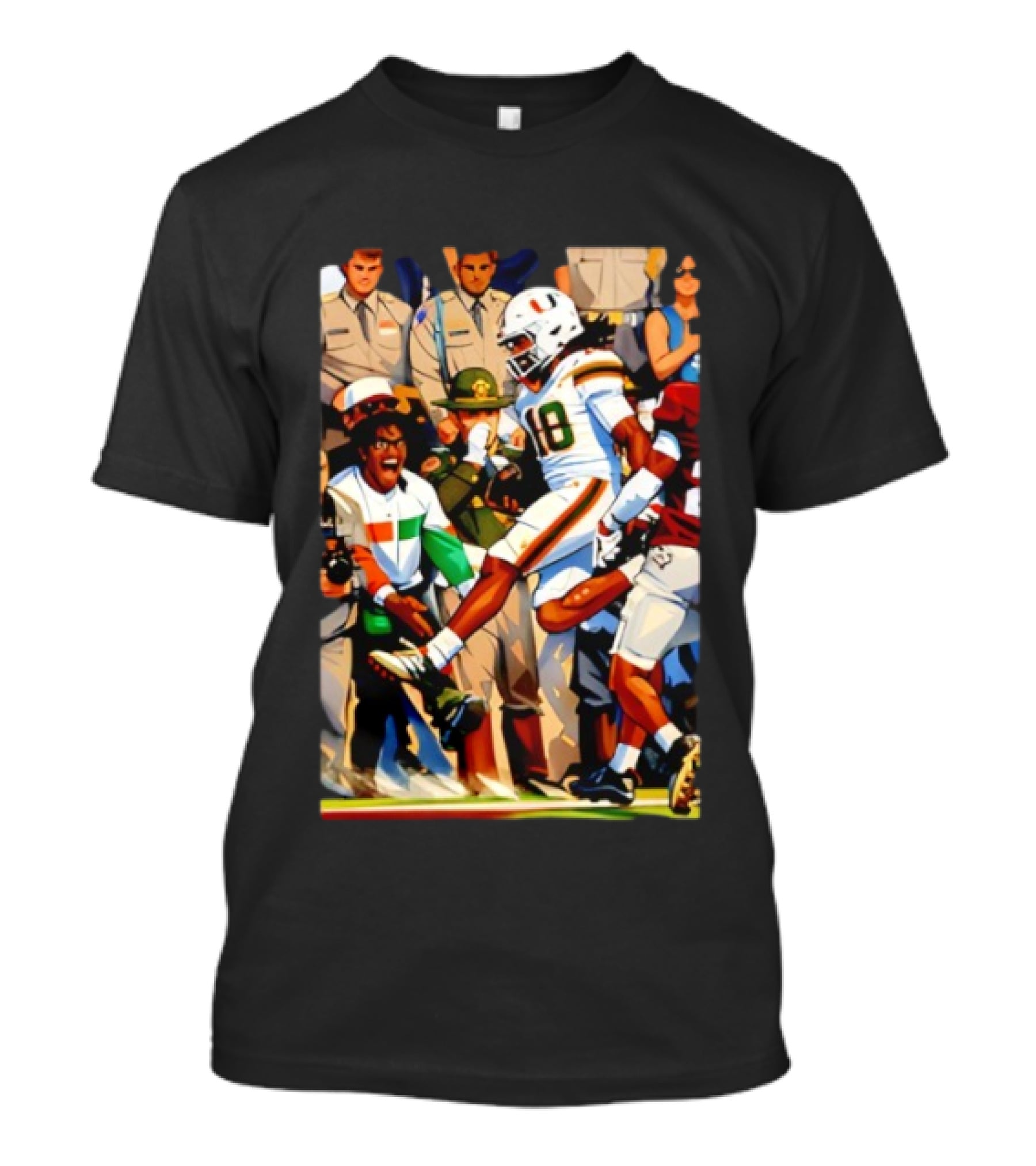 Miami Hurricanes Football Touchdown Celebration Game Day Action Scene T-Shirt