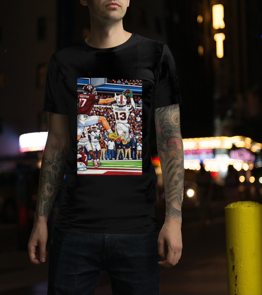 Miami Hurricanes Rakestraw 17 Vs Texas A&M Aggies Fitzgerald 13 NCAA CFP 2025 Match Football Action T-Shirt