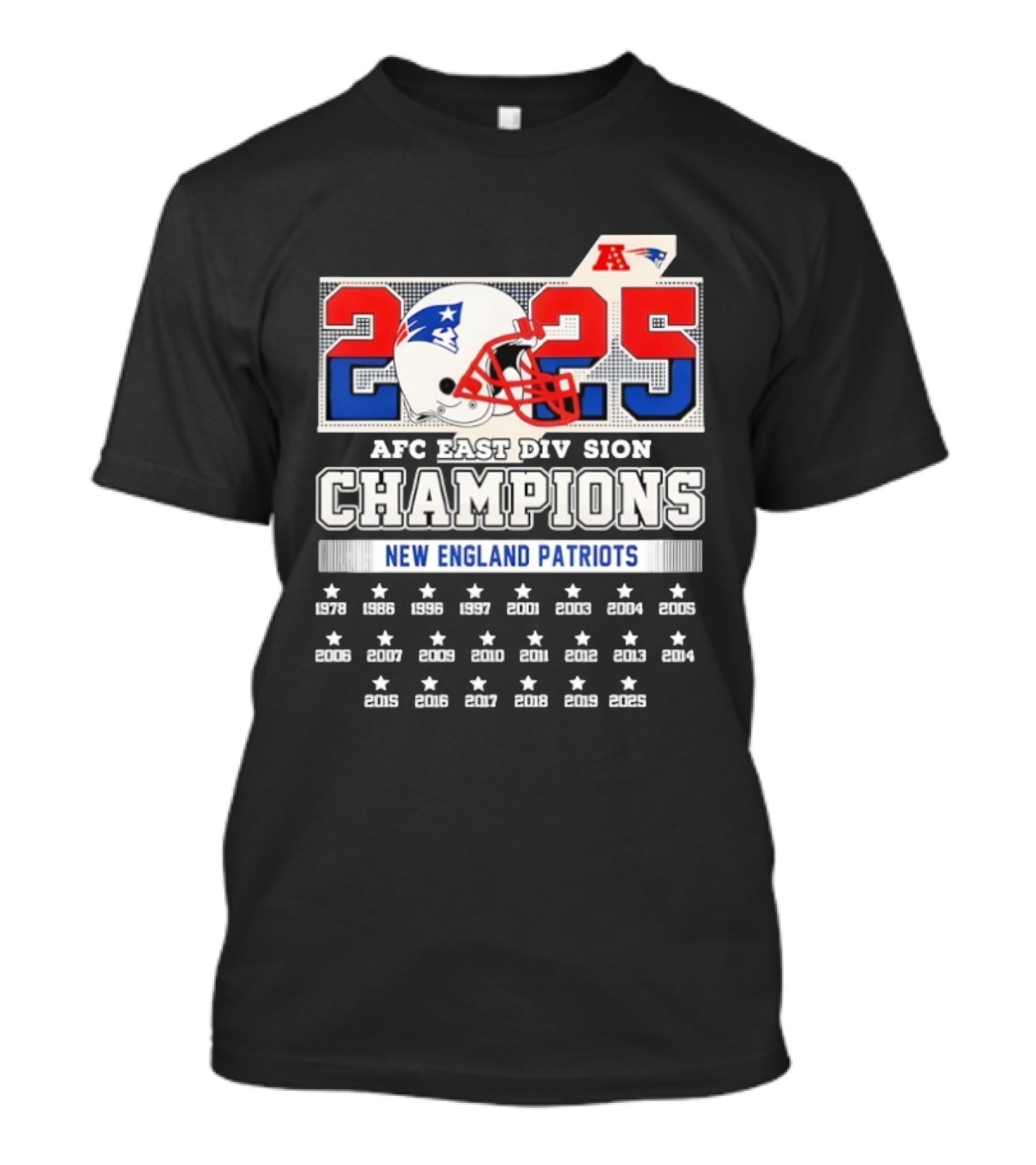 New England Patriots 2025 AFC East Division Champions Helmet Stars T-Shirt