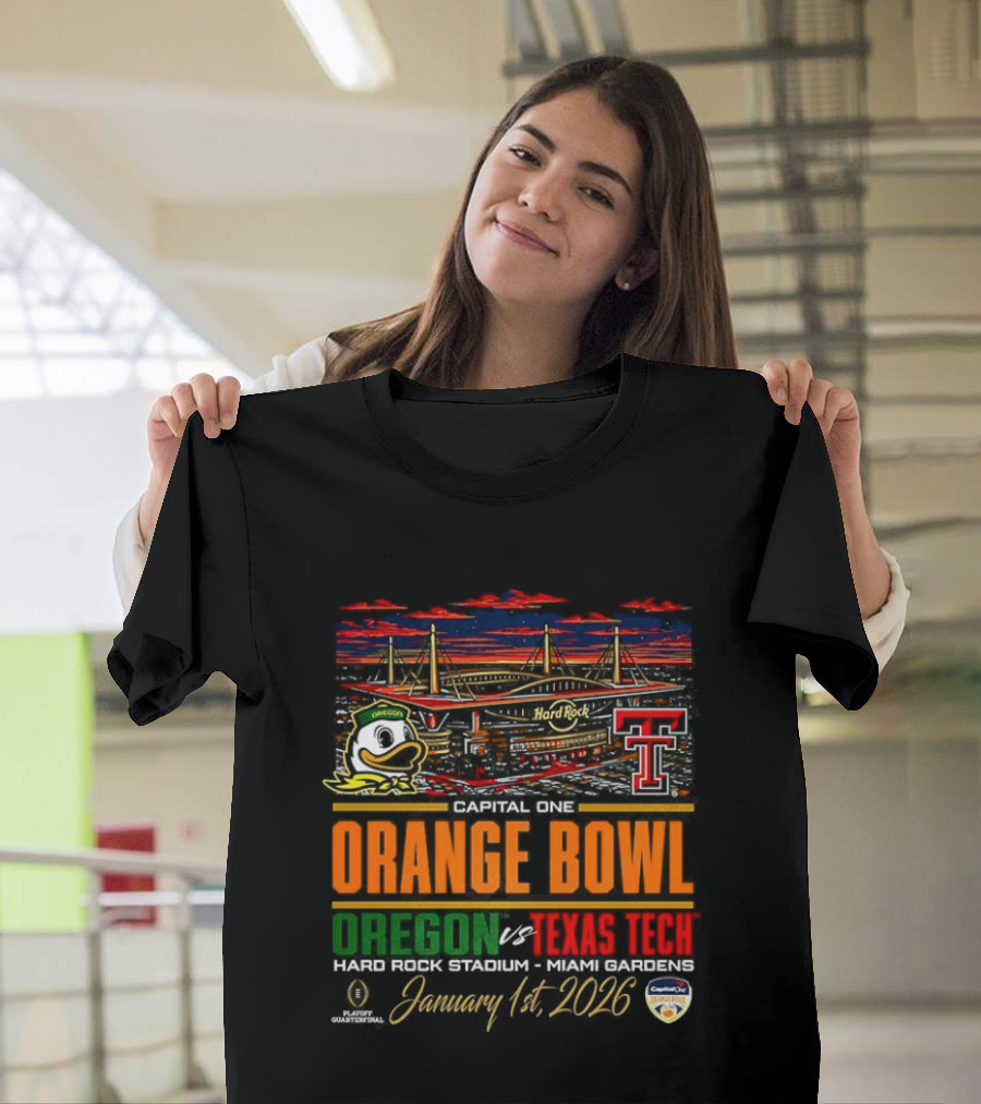 Oregon Ducks Vs Texas Tech Red Raiders Capital One Orange Bowl 2026 Hard Rock Stadium January 1 T-Shirt