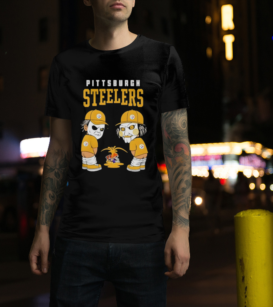 Pittsburgh Steelers Michael Myers Billy The Puppet Baltimore Ravens Vs Cleveland Browns Rivalry T-Shirt