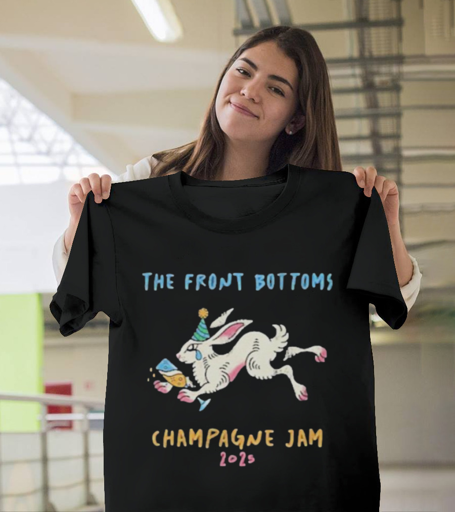 The Front Bottoms Champagne Jam 2026 Bunny Party Hat Festive Rabbit T-Shirt