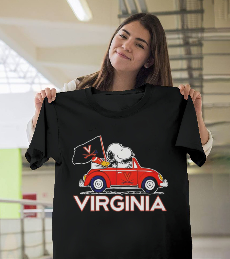 Virginia Tech Snoopy Woodstock Driving Red Car With Flag T-Shirt