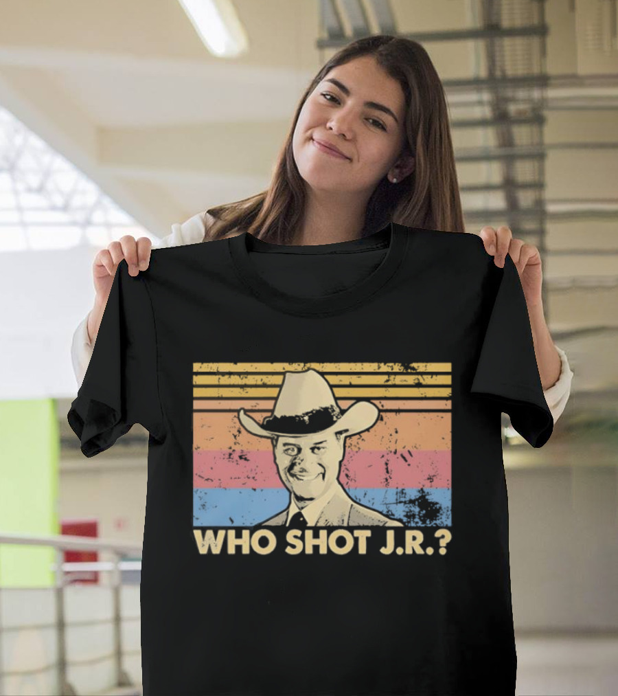 Who Shot J.R. Retro Cowboy Dallas TV Soap Opera Mystery T-Shirt