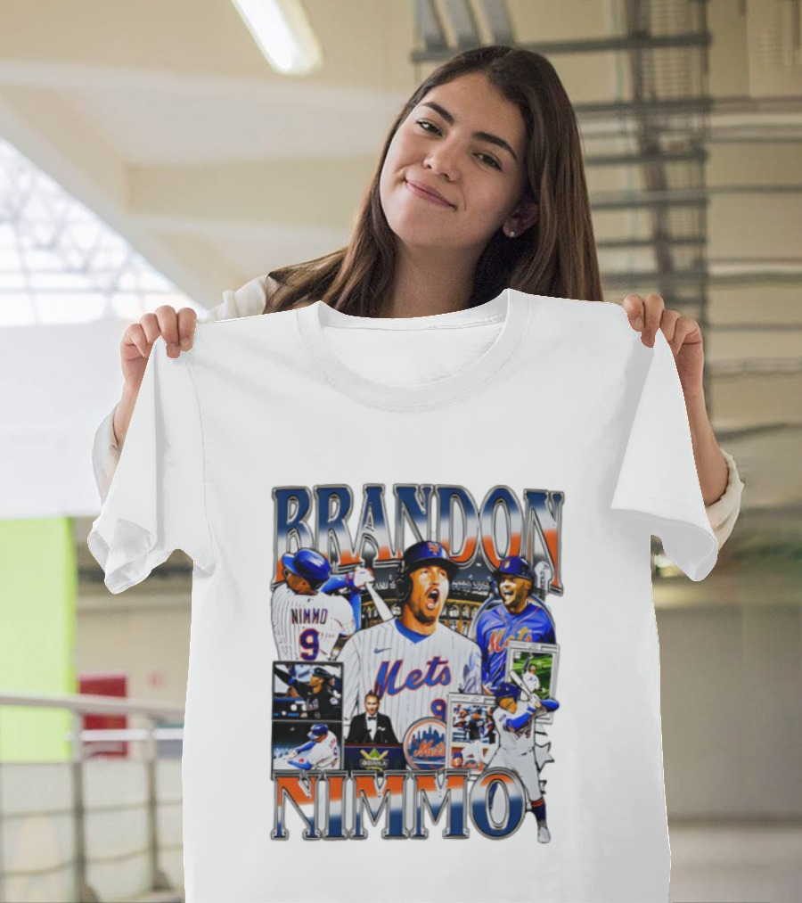Brandon Nimmo New York Mets Vintage Collage Baseball Player Highlights T-Shirt