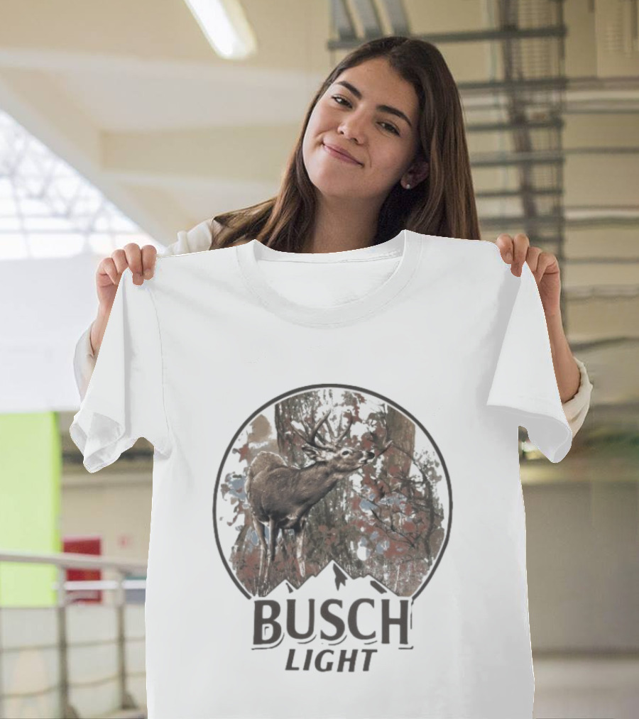 Busch Light Buck Deer In Forest Woods Scene T-Shirt