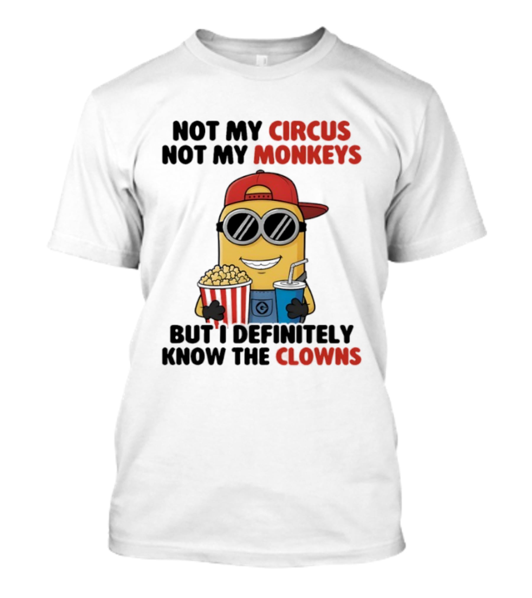 Circus Monkeys Clowns Minion With Popcorn And Drink T-Shirt