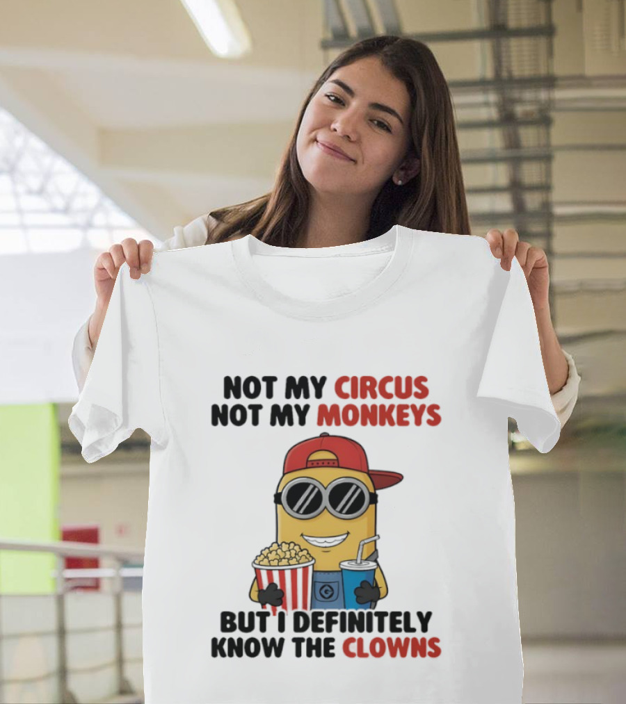 Circus Monkeys Clowns Minion With Popcorn And Drink T-Shirt
