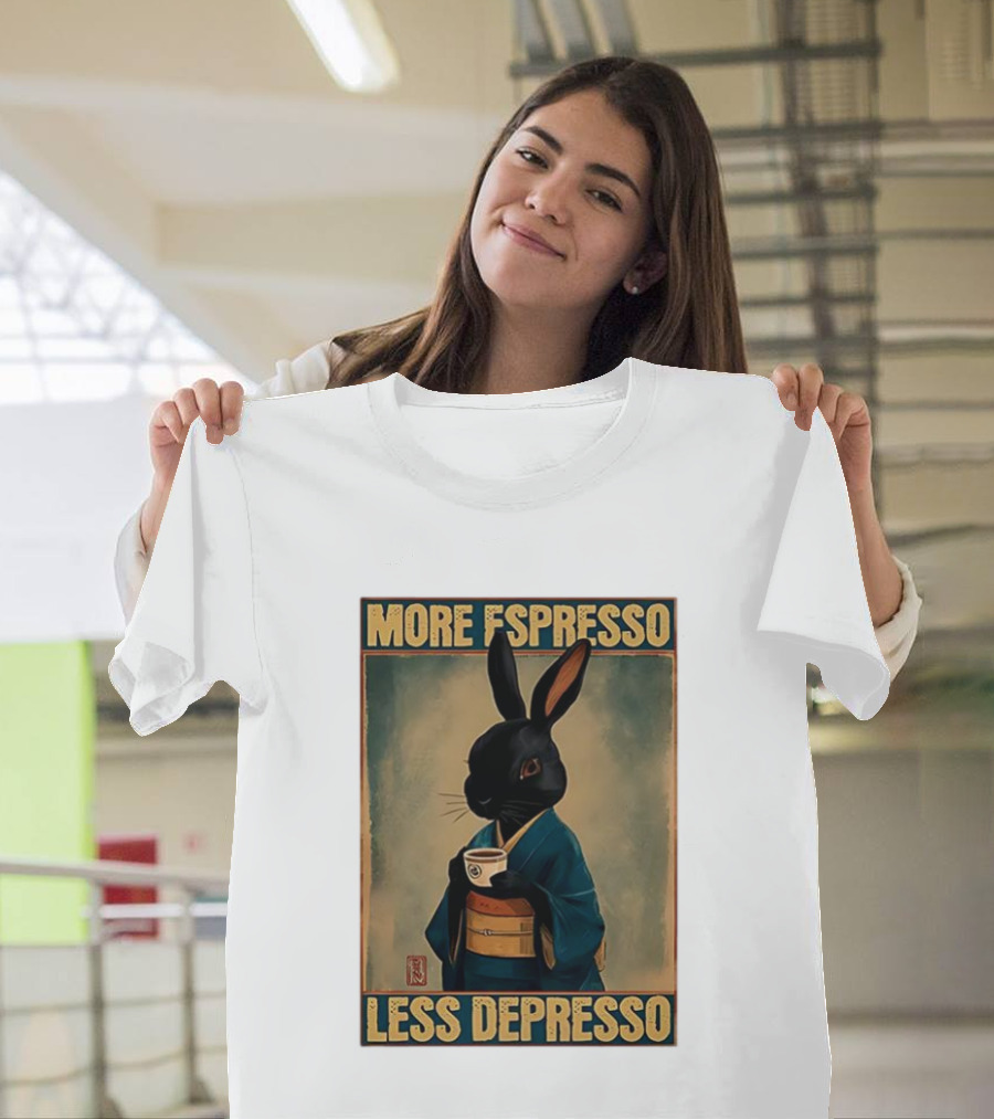 More Espresso Less Depresso Black Rabbit In Classic Kimono T-Shirt