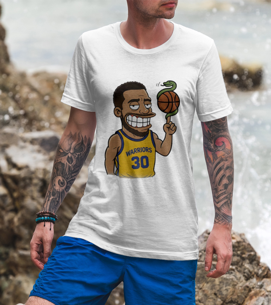 Warriors 30 Steph Curry Cartoon Snake Basketball T-Shirt