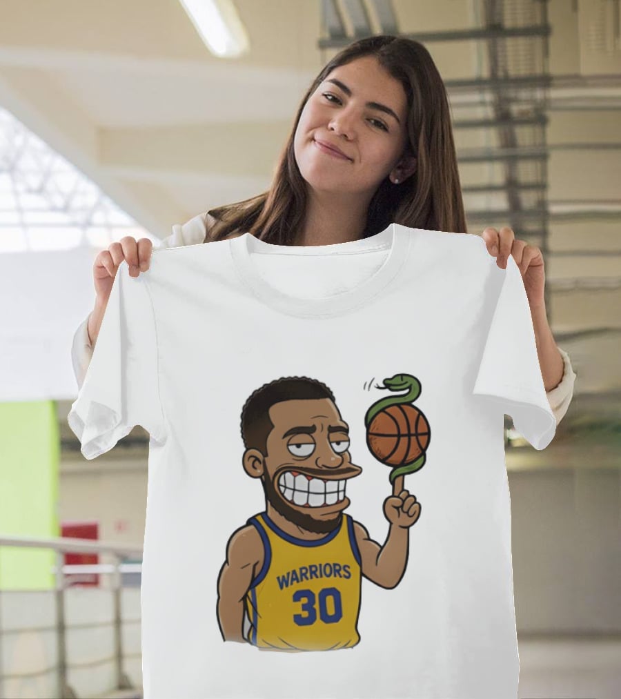 Warriors 30 Steph Curry Cartoon Snake Basketball T-Shirt