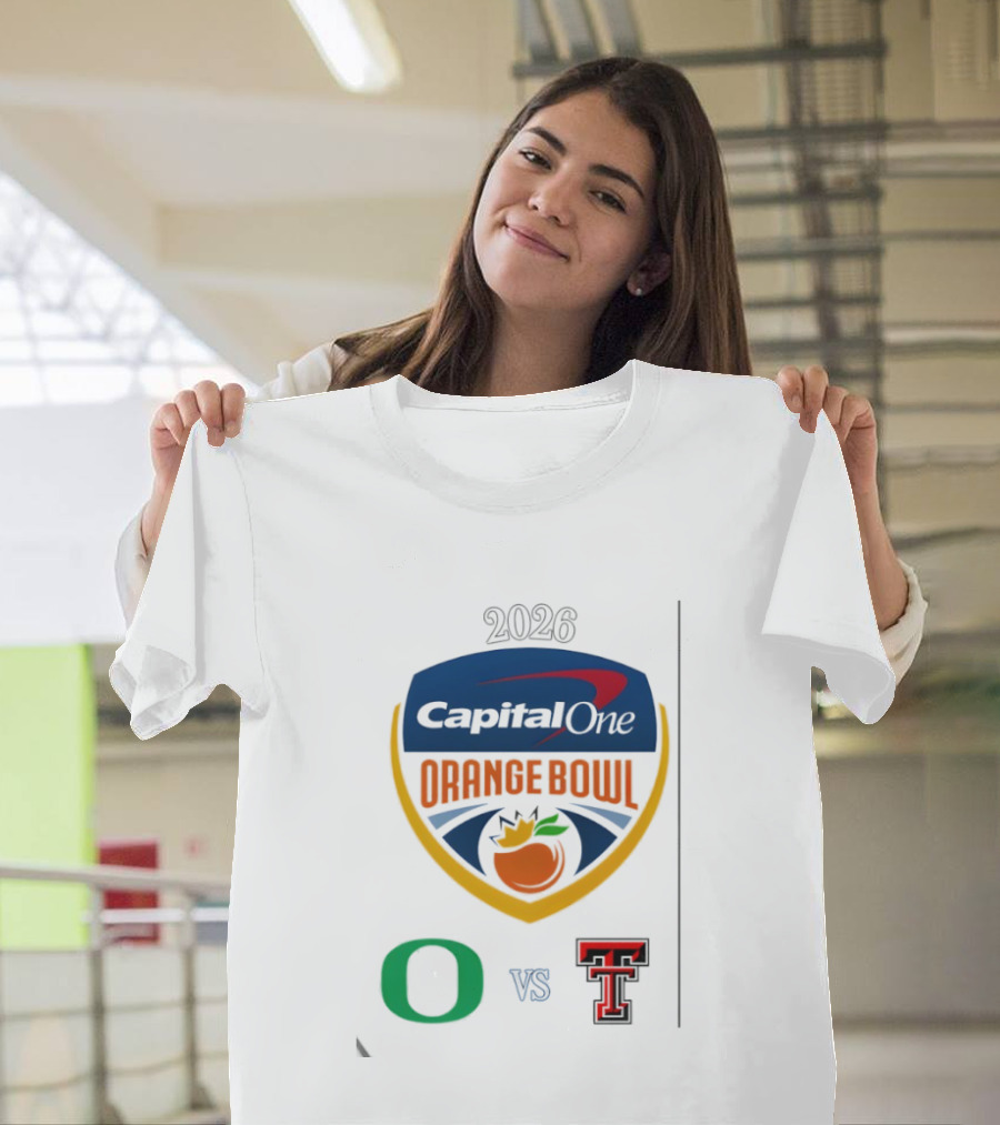 Oregon Ducks Vs Texas Tech Red Raiders 2026 Capital One Orange Bowl Matchup T-Shirt