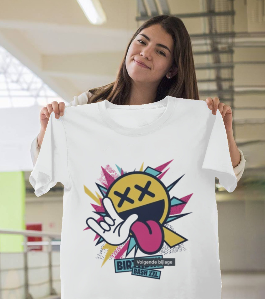 Pat B Birthday Bash XXL Smiley Face Lightning Rock Gesture Tongue Out T-Shirt