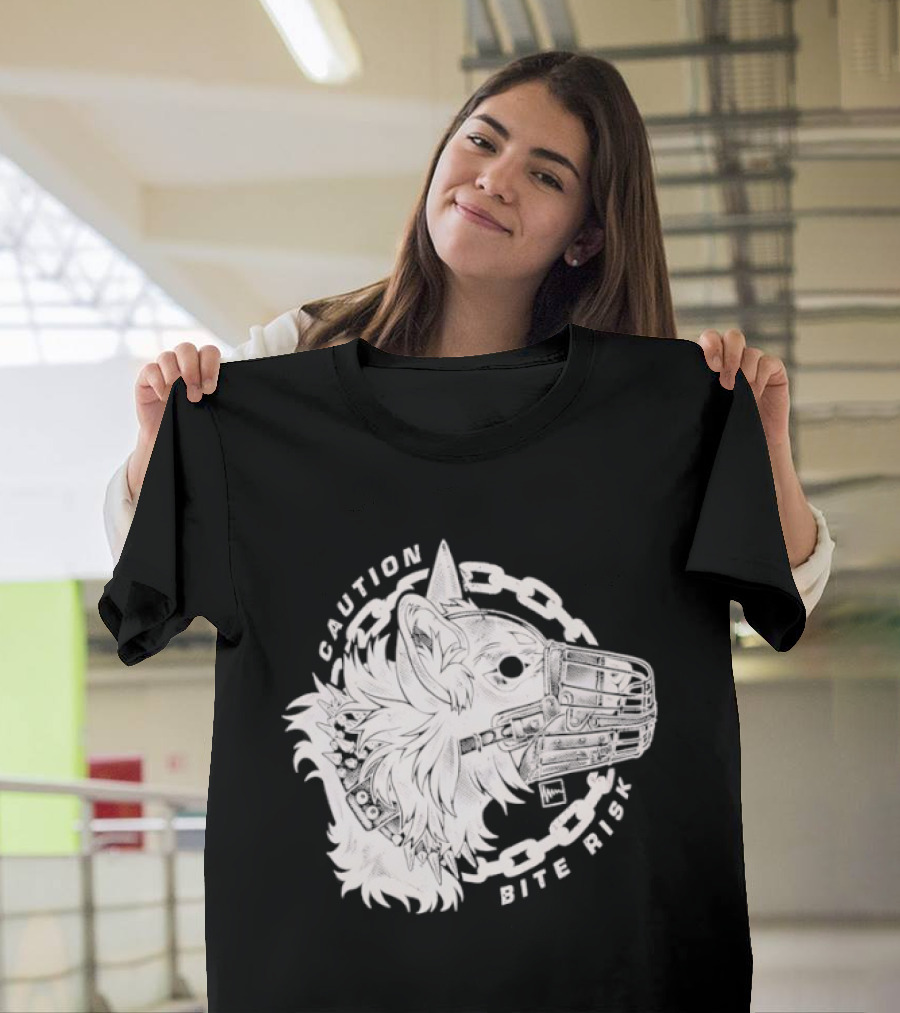 Caution Bite Risk Dog Muzzle Chain T-Shirt