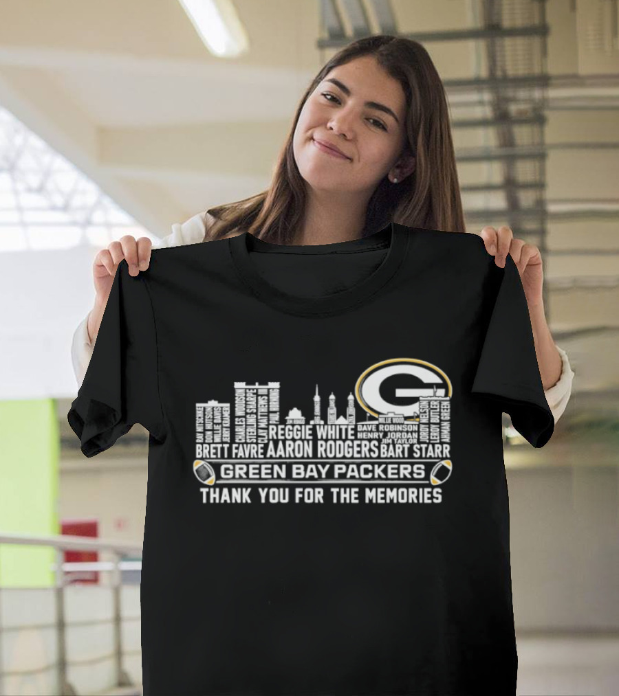 Green Bay Packers Aaron Rodgers City Skyline Thank You For The Memories T-Shirt