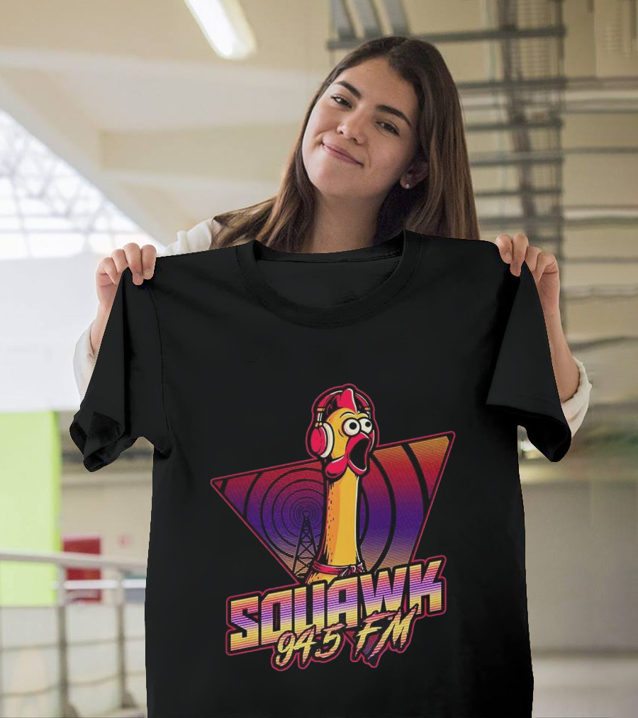 SQUAWK 94.5 FM Chicken Vaporwave Radio Triangle T-Shirt