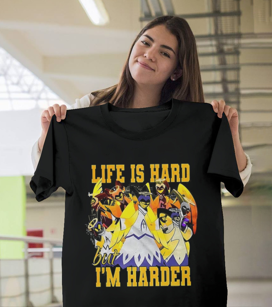 Hazbin Hotel Life Is Hard But I'm Harder Yellow Characters T-Shirt