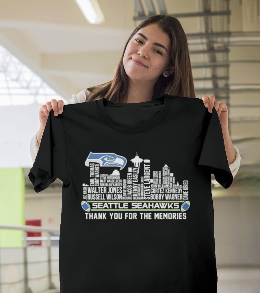 Seattle Seahawks Thank You For The Memories City Skyline Player Names T-Shirt