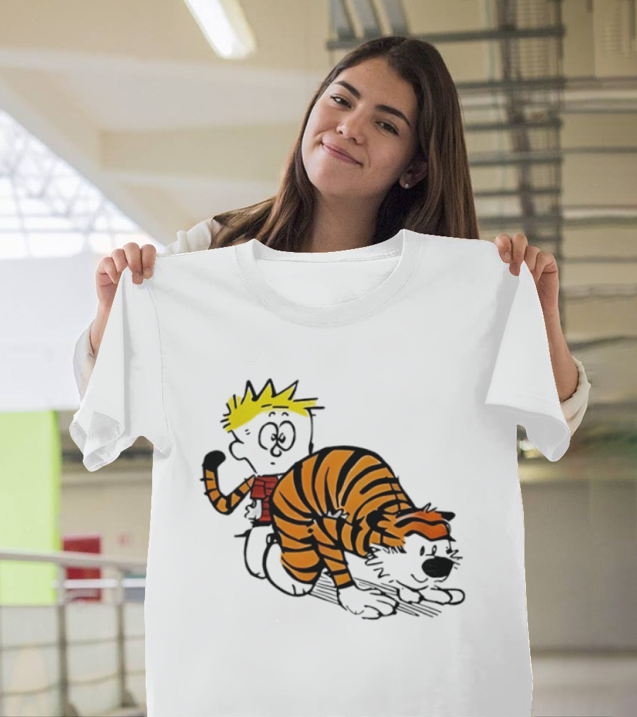 Calvin And Hobbes Tiger Stripe Cartoon Meme T-Shirt
