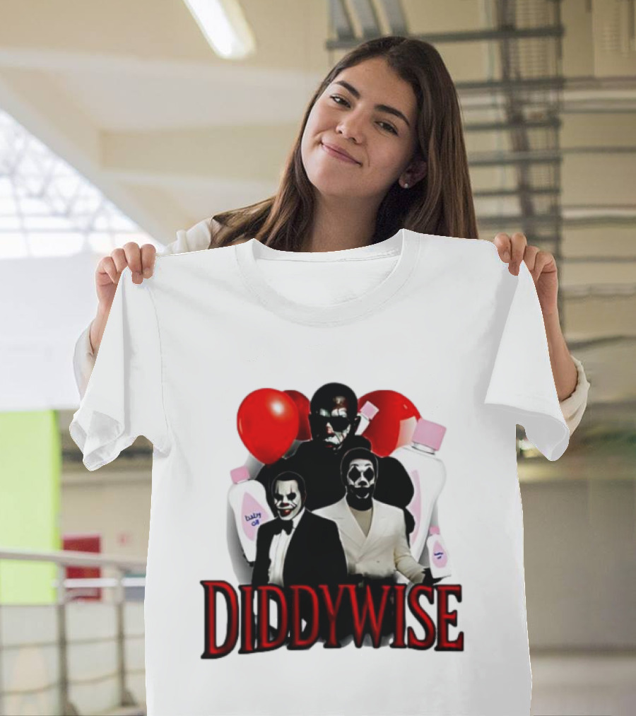 Diddywise Baby Oil Clown Red Balloons Creepy Clown Faces T-Shirt