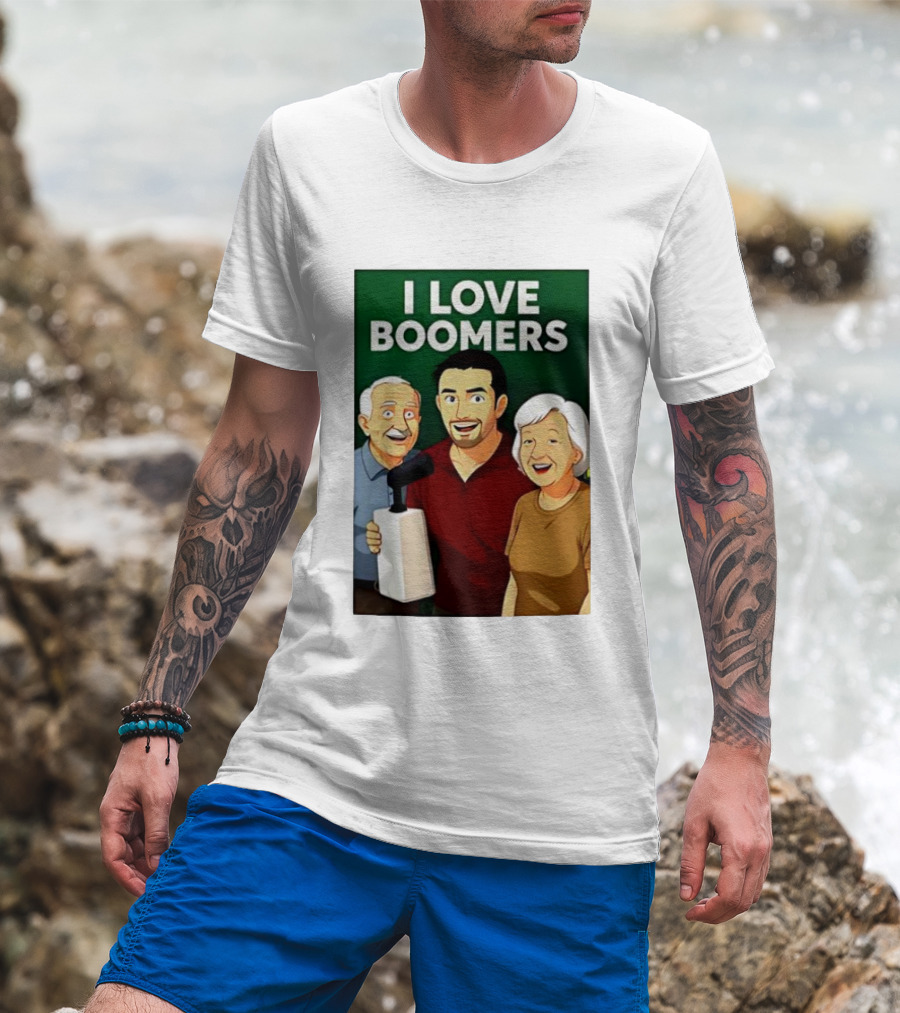 I Love Boomers Family Cartoon Style Nostalgic Humor T-Shirt