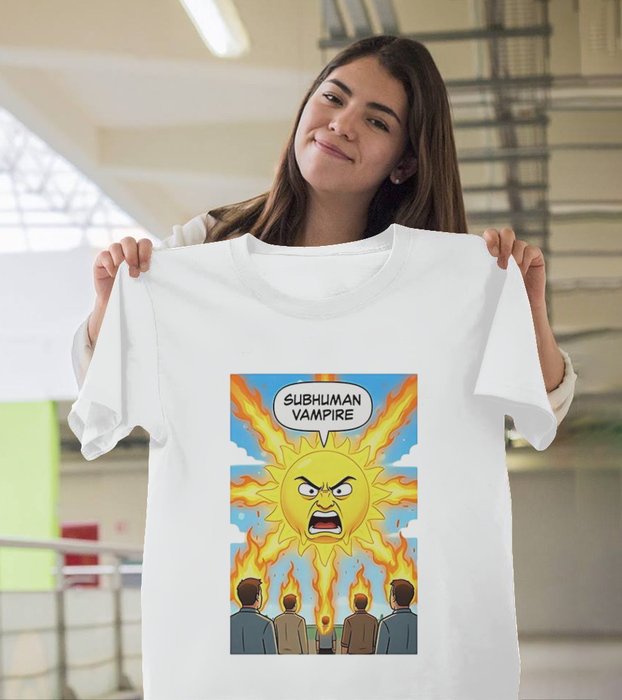 Subhuman Vampire Angry Sun Cartoon With Flames T-Shirt