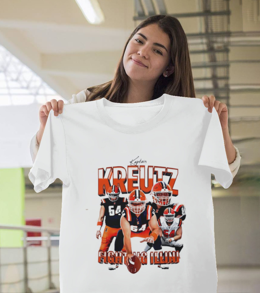 Kreutz Fighting Illini Football Player Action Pose Orange And Blue T-Shirt