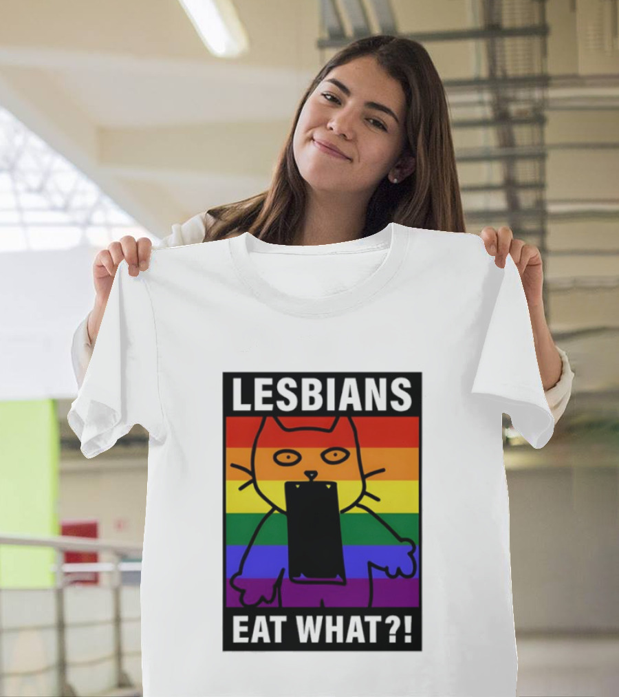 Lesbians Eat What LGBT Cat Rainbow Flag T-Shirt