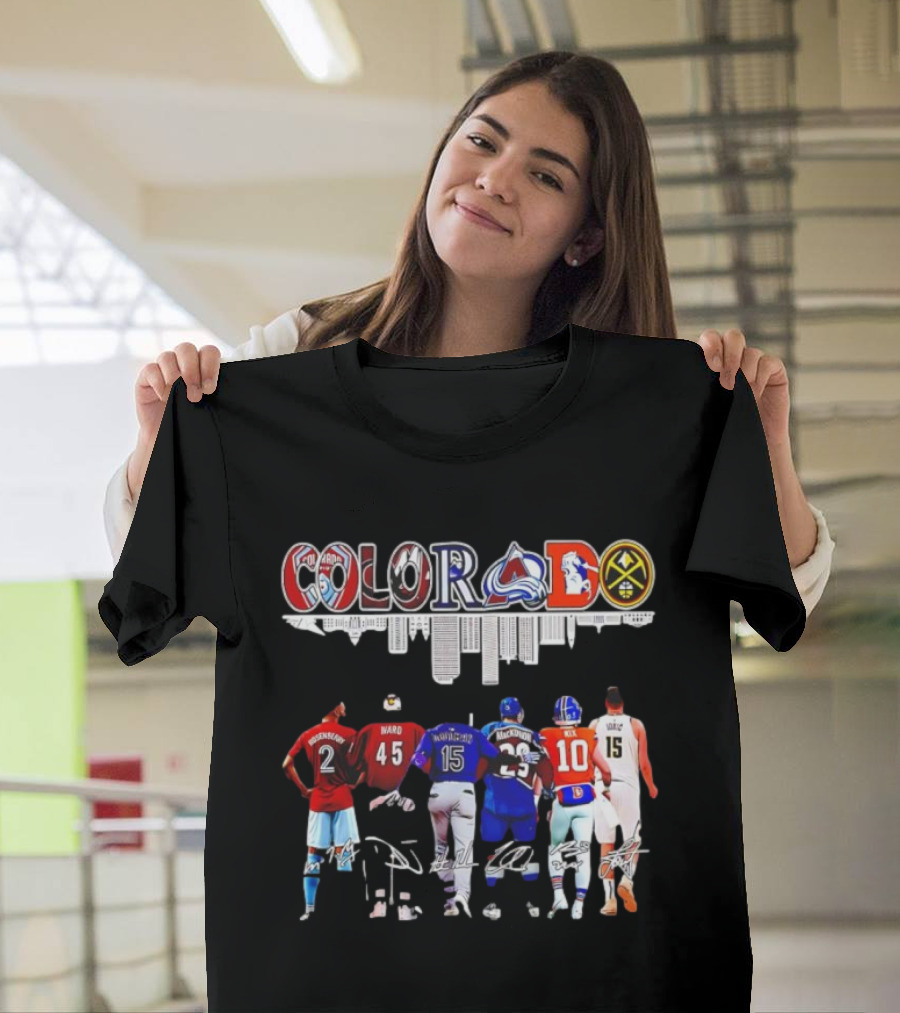 Colorado Avalanche Broncos Nuggets Rockies Jerseys and Ward Jokic Signatures T-Shirt