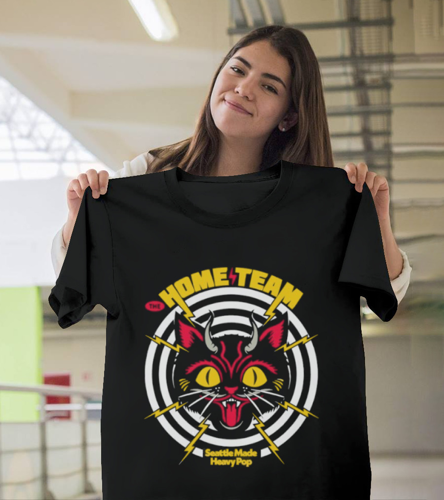 Devil Cat The Home Team Seattle Made Heavy Pop Vibrant Horned Feline With Striking Lightning Bolts T-Shirt