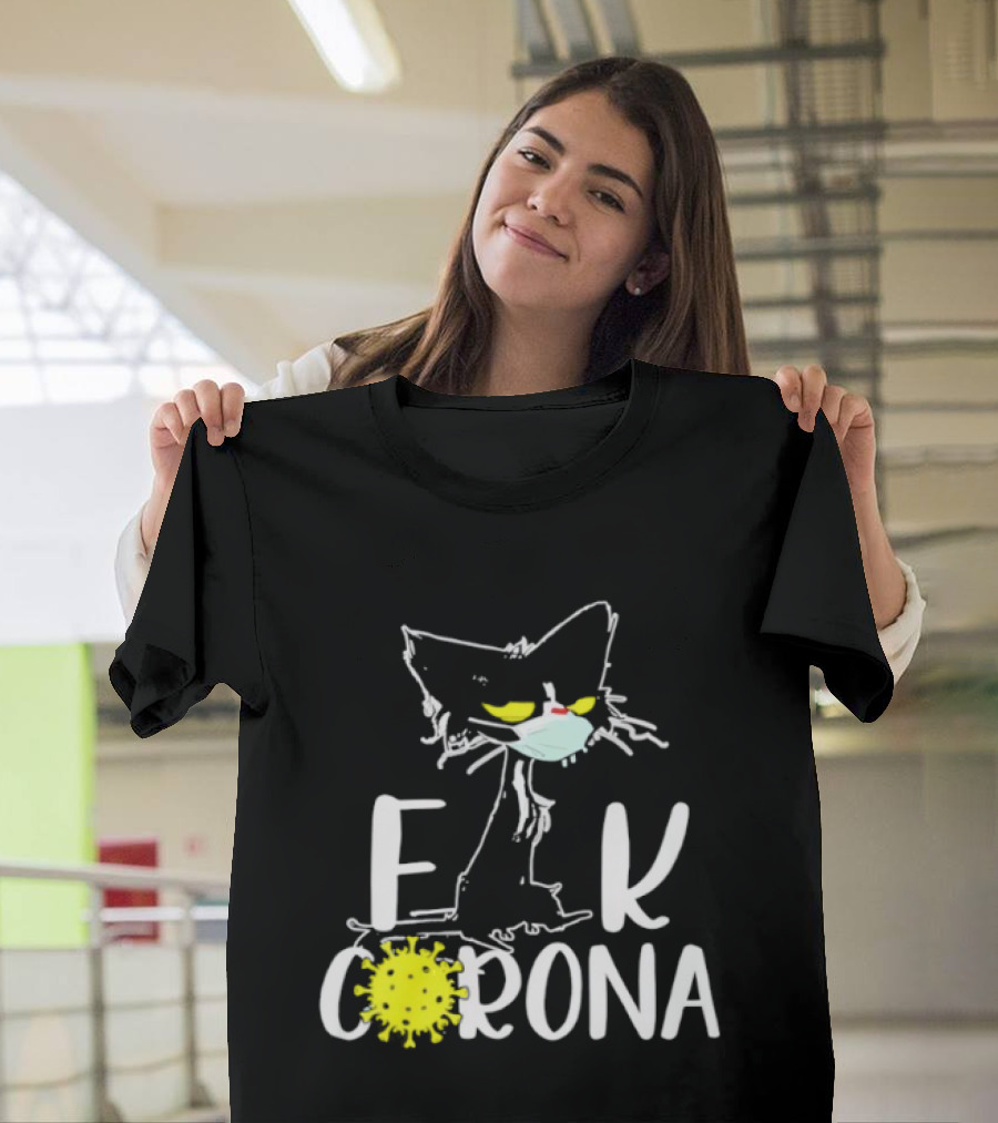 F Corona Black Cat Masked Pandemic Humor T-Shirt