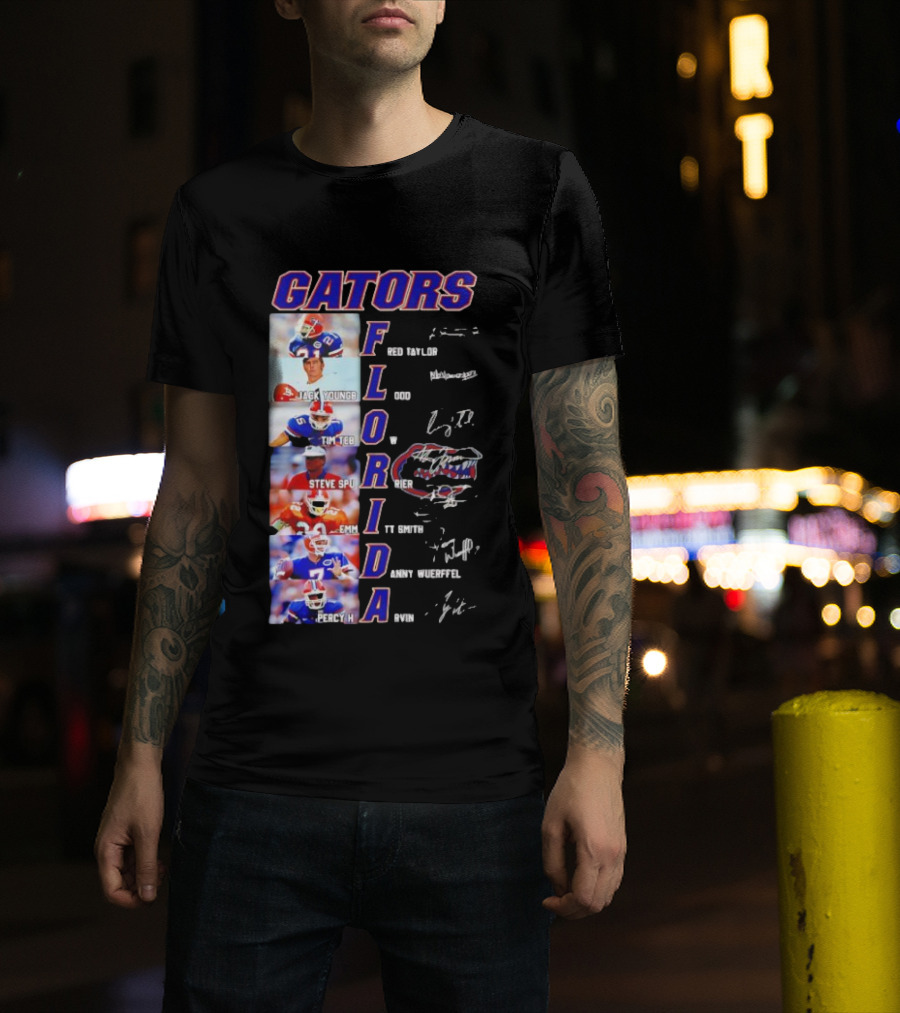 Gators Florida Football Legends Fred Taylor Jack Youngblood Tim Tebow Steve Spurrier Emmitt Smith Danny Wuerffel Percy Harvin Signature Collection T-Shirt