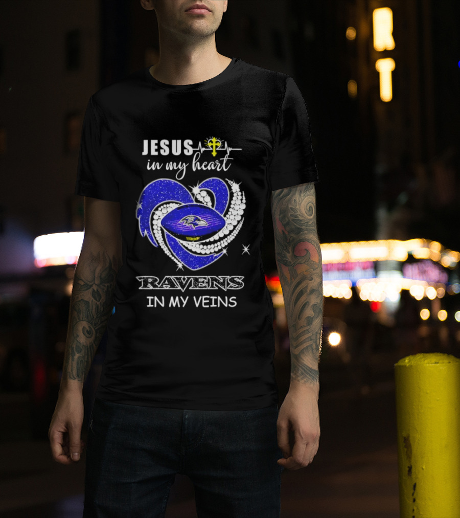 Jesus In My Heart Ravens In My Veins Football Spirit T-Shirt