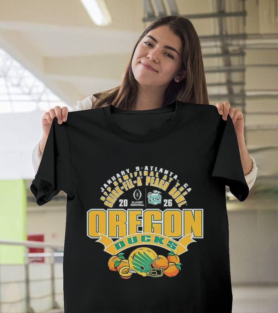 Oregon Ducks NCAA CFP Semifinal Chick Fil A Peach Bowl 2026 Helmet Peaches T-Shirt