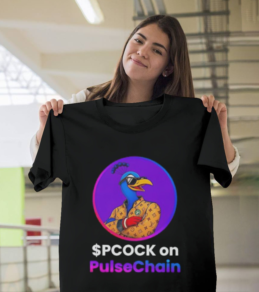 $PCOCK On PulseChain Peacock With Sunglasses And Patterned Outfit T-Shirt