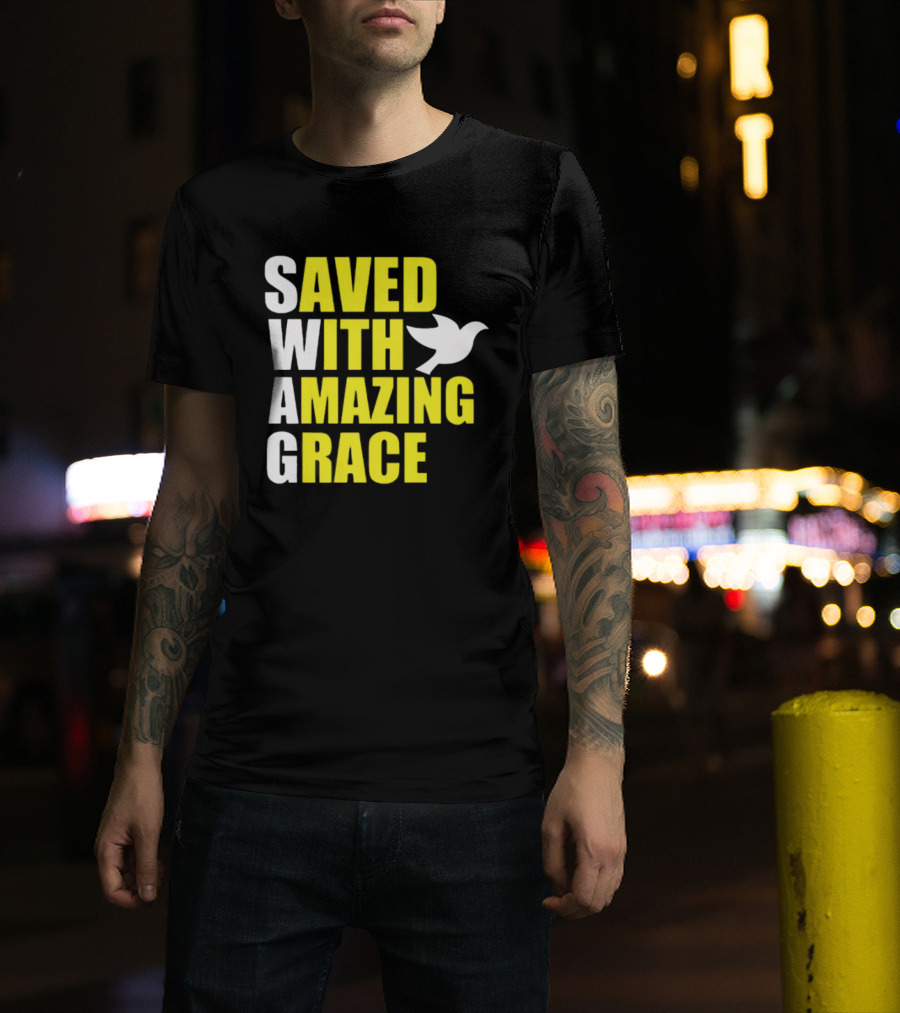 Saved With Amazing Grace Dove Symbol Spiritual T-Shirt
