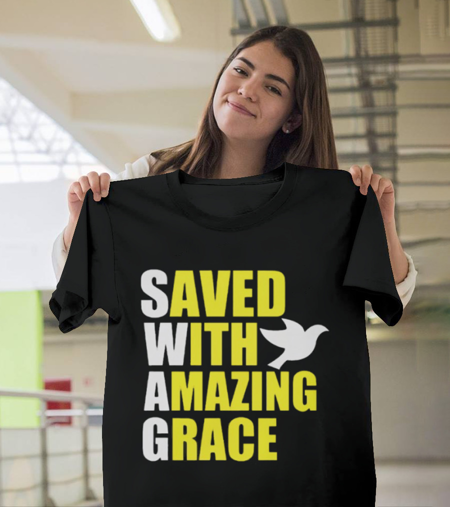 Saved With Amazing Grace Dove Symbol Spiritual T-Shirt