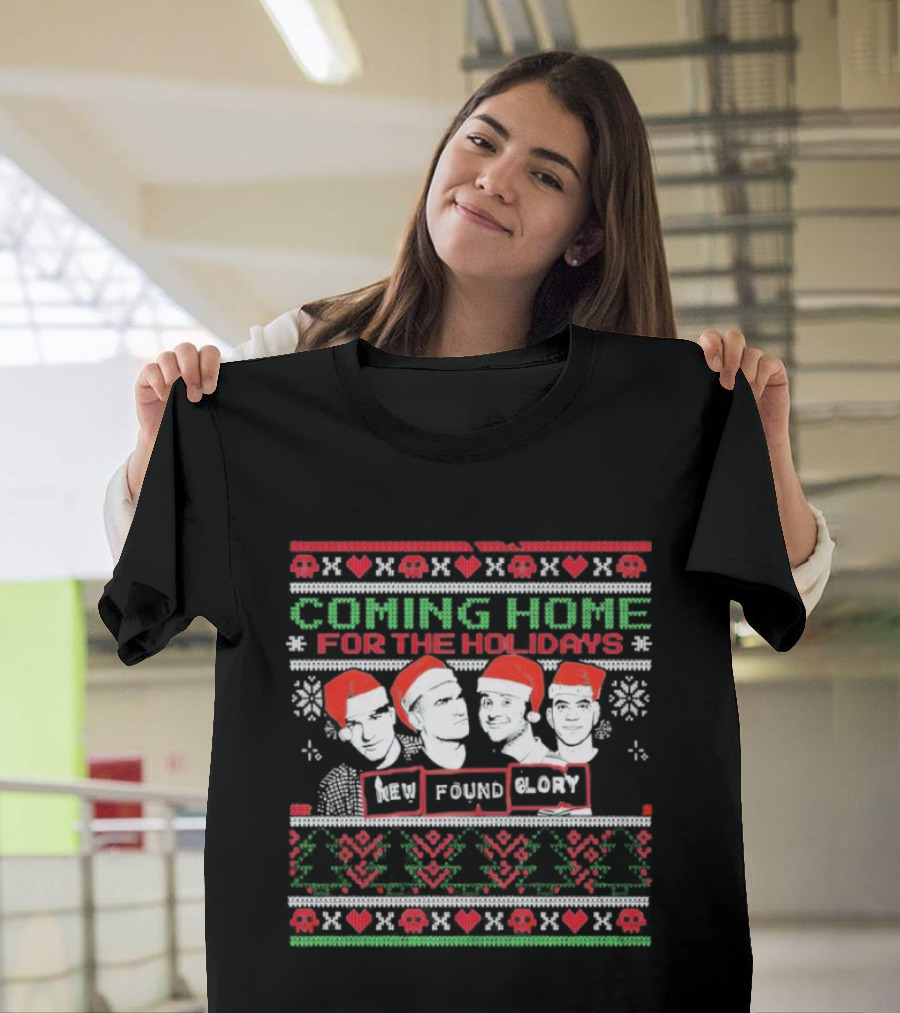 New Found Glory Coming Home For The Holidays Christmas Sweater Style Santa Hats T-Shirt