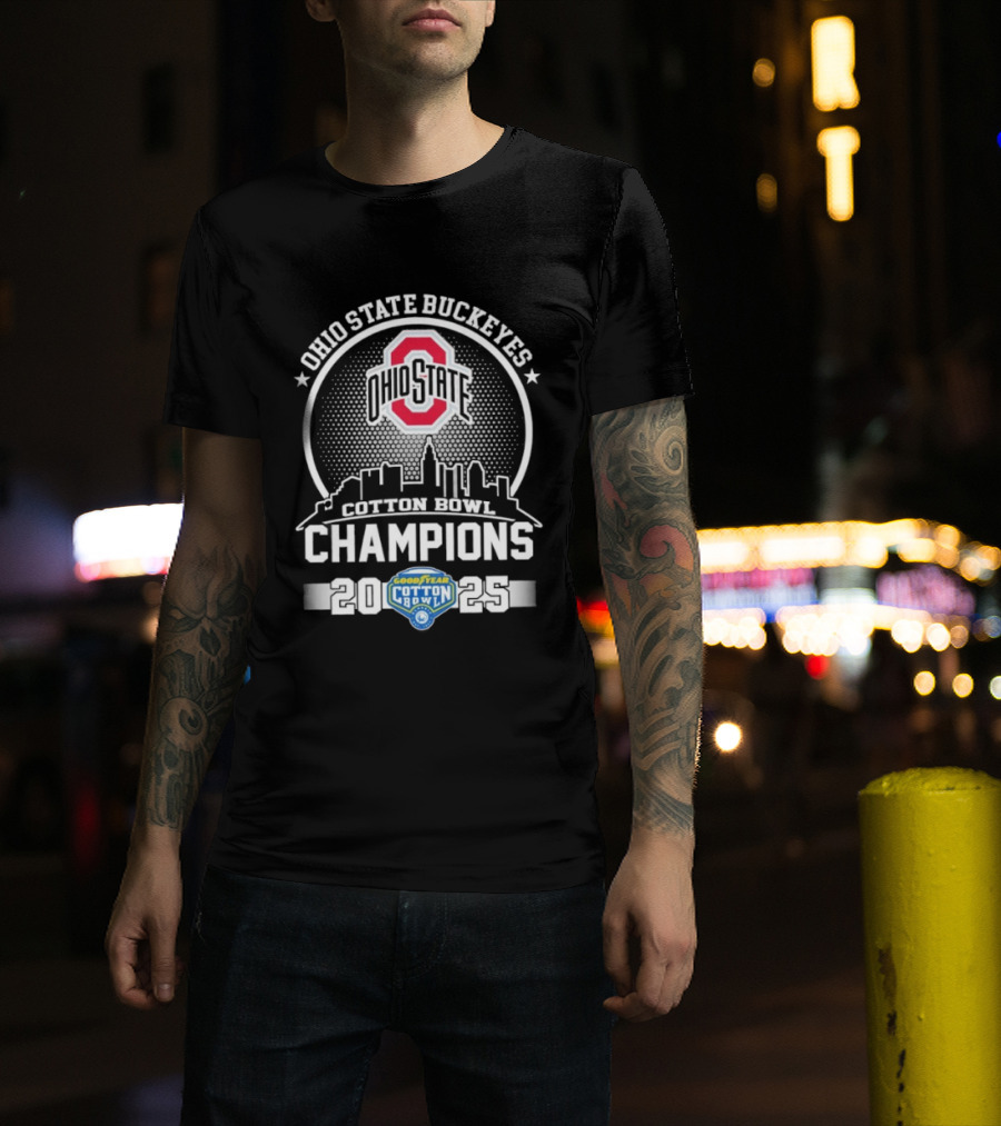 Ohio State Buckeyes Cotton Bowl Champions 2023 Skyline Goodyear T-Shirt