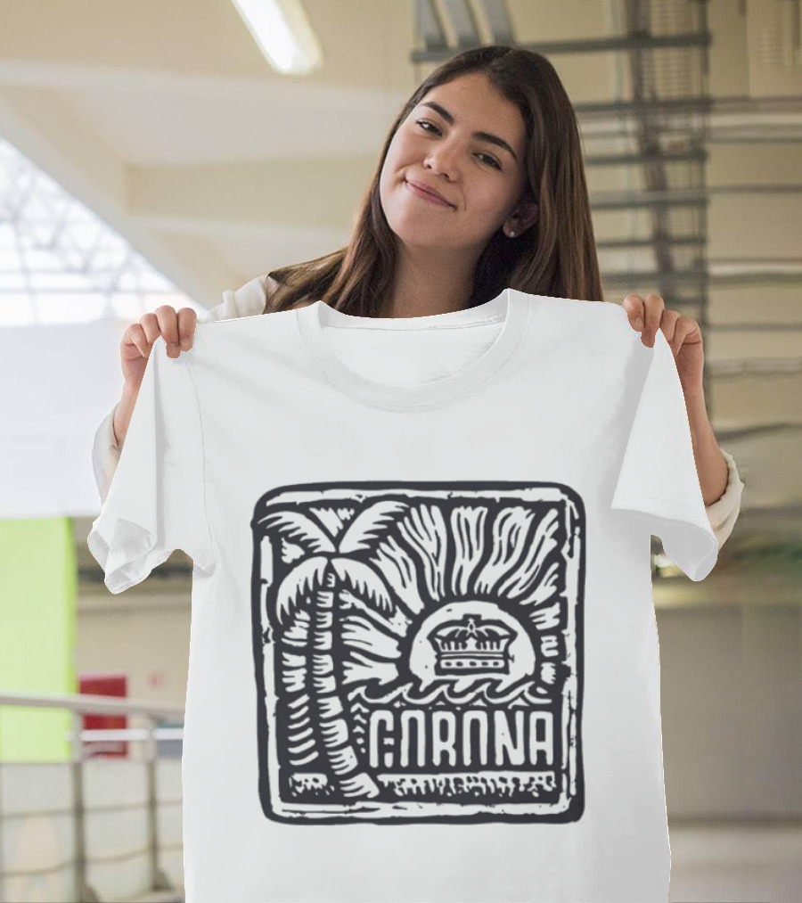 Corona Palm Tree Crown Sunburst Woodblock T-Shirt