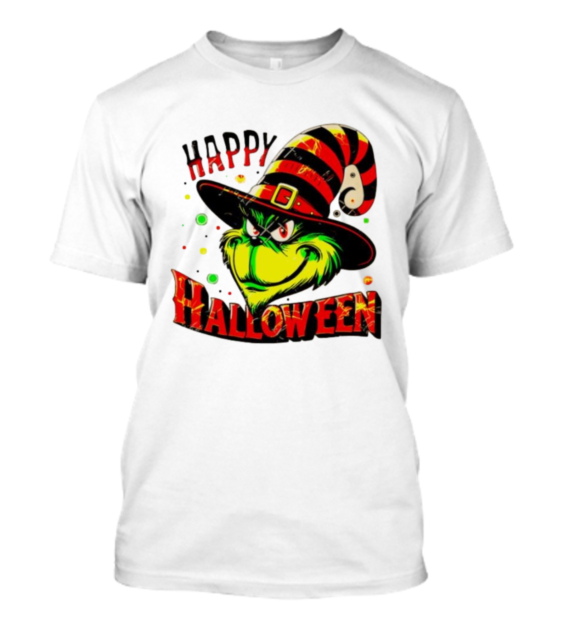 Happy Halloween Grinch Witch Hat Striped Festive T-Shirt