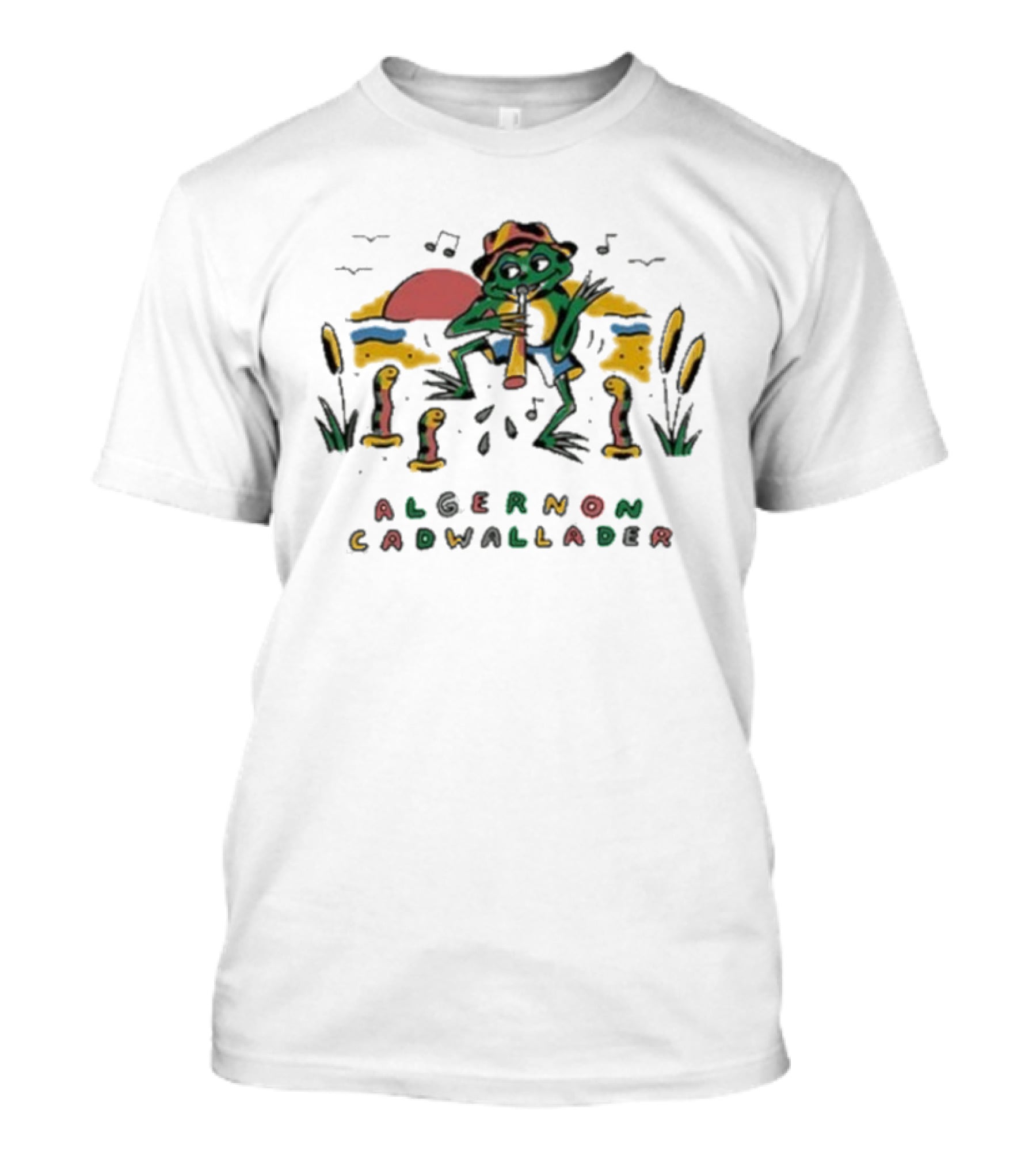 Algernon Cadwallader Frog Musician Scenes With Snakes And Sunset T-Shirt